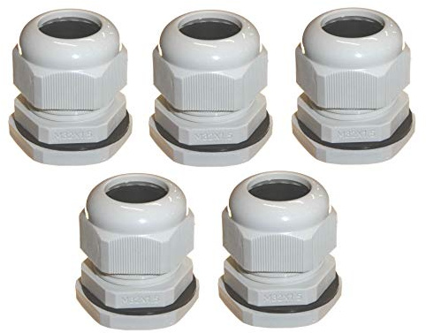 5pk M32 32mm TRS Stuffing Compression Glands for 14-21mm Cable Grey, Waterproof IP68 with Locknut and Washer