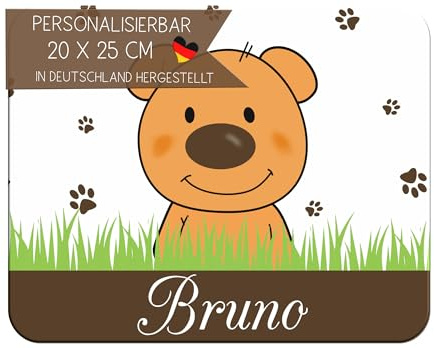CreaDesign Personalisiertes Kinder Frühstücksbrett mit Namen, 20x25 cm, rutschfestes Schneidebrett aus Kunststoff, Teddy Bär Design, spülmaschinen & mikrowellengeeignet, Schneidbrett für Kinder