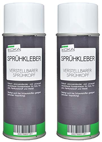 KOKA Sprühkleber 400 ml, 2er Set (2 x 400 ml) - hitzebeständiges Klebespray für Dachhimmel, Filz, Leder, Schaumstoff & Kunststoff – starke Haftung, schnelle Trocknung, wasserfest & benzinfest