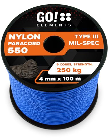 GO!elements Paracord Seil aus reißfester Nylonschnur - 4mm Paracord 550 Typ III Schnur - geeignet als Allzweckseil & Reepschnur - Max. 250kg