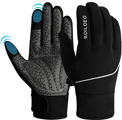 boildeg Guantes Ciclismo Guantes cálidos de Bicicleta de montaña Antideslizante MTB Transpirables y con Pantalla táctil para Hombres/Mujeres (Black, XXL)