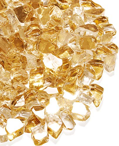NUPICK 9,1 kg Feuerglas für Feuerstelle, 1/2 Zoll gehärtetes reflektierendes Feuerglas für Propangas-Feuerstelle & Gas-Kamin, Gold-Feuerglas Rock