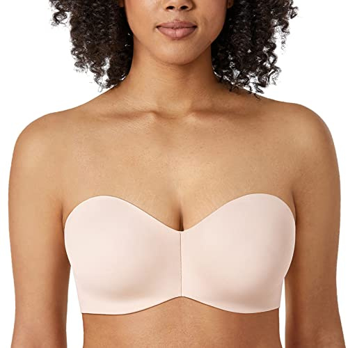 DELIMIRA Kvinnors Axelbandslösa BH Silikonfri Minimiser Bra Underwire Non vadderad Bandeau Bra Rose Vit 75C
