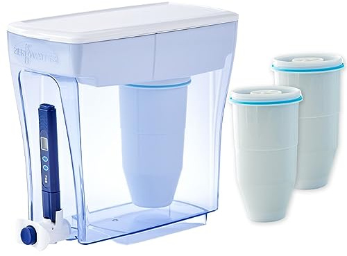 ZeroWater - Kit de filtración de agua (4,7 L, con 3 cartuchos de filtro y dispositivo de medición de la calidad del agua, sin BPA, certificado NSF, ideal para reducir la piedra caliza, el plomo y