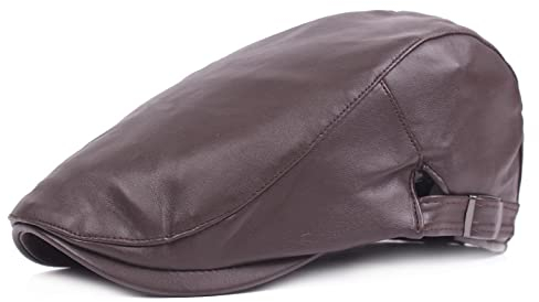 HHRHLKNH Herren Cap Leder Baskenmütze Herren Leder Schirmmütze Mittleren Und Älteren Winter Leder Vorwärtshut Damen Warme Ledermütze,Braun,Einstellbar