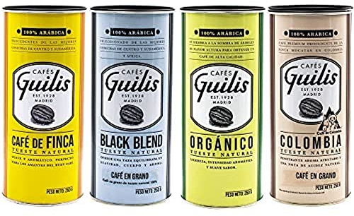 CAFES GUILIS DESDE 1928 AMANTES DEL CAFE - Café En Grano Natural Varios Orígenes de Tueste Natural - Pack 4 Latas 250 gr