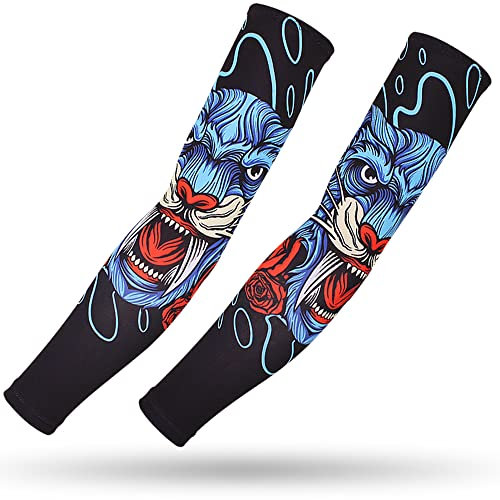 DETUCK Tattoo Ärmel Ärmlinge Arm Ärmel, Armwärmer Sleeves UV Sonnenschutz Armstulpen, Arm Sleeves Kühlung UPF 50+, Kompressions Tattoo Cover Armstulpen (ein Paar) (Blauer Panther, L)