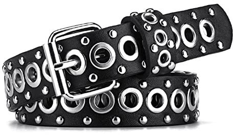 Ceinture en Cuir cloutée à 2 rangées idéale pour Les Costumes/Jeans/vêtements décontractés et Formels Ceinture cloutée Punk Rock Star - Meilleur Cadeau