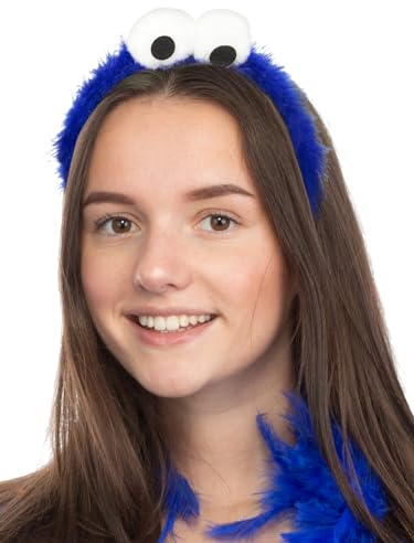 Brandsseller Flauschiger Haarreifen mit Kulleraugen in Blau – Lustiges Keksmonster Kostüm-Accessoire für Karneval, Fasching & Mottoparty – Weicher, bequemer & witziger Feder-Haarreif