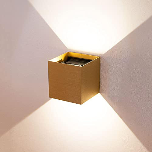 s.luce Ixa LED High Power Wandlampe IP20 Dimmbare Wandleuchte Up und Down Light, Farbe Gold-Gebürstet, Quadratisch