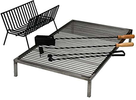 Premium Argentinischer Eisengrill Set asado parrilla argentinien Grill + Kohlenbecken Outdoor Küche offenes Feuer Kochen