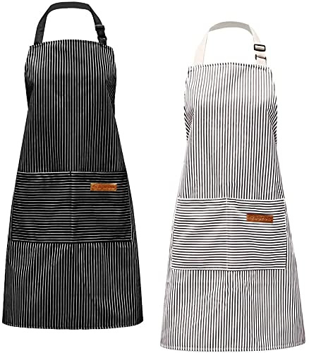 Mooyii 2 Stk. Küchenschürze Latzschürze Grillschürze Gastronomie Koch Vorbinder Schürze, VerstellbareBaumwolle Leinen Kochschürze Wasserdicht Verstellbare Küchenschürze mit Taschen Damen und Männer