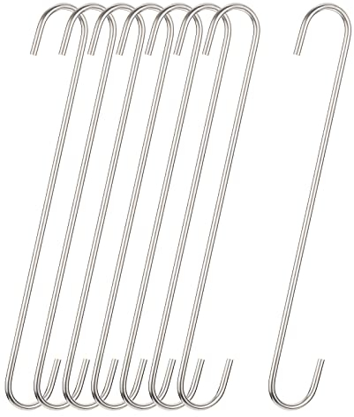 sourcing map 8 Stück S Aufhängehaken 12 Zoll (300mm) Extra Lange Stahlbügel Innenanwendungen im Freien für Garten Bad Schrank Werkstatt Küche Mattsilber