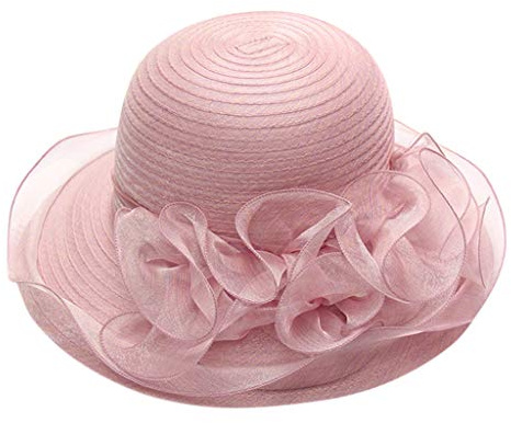 Damen Organzahut Sommer Hut Elegante Kirche Fascinator Braut Party Hochzeit Hut Klassischer Sonnenhut Mesh Bowknot Hut Vintage Urlaub Outdoor Strandhut Strohhut Outdoor Beach Mütze (y1-Pink, One Size)