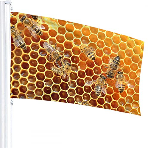 Bienenflagge, 1,2 x 1,8 m, fleißige Bienen auf Waben im Bienenhaus, süßer Honig, Outdoor-Flaggen, große Willkommens-Hof-Banner, Hausgarten, Hof, Rasendekoration