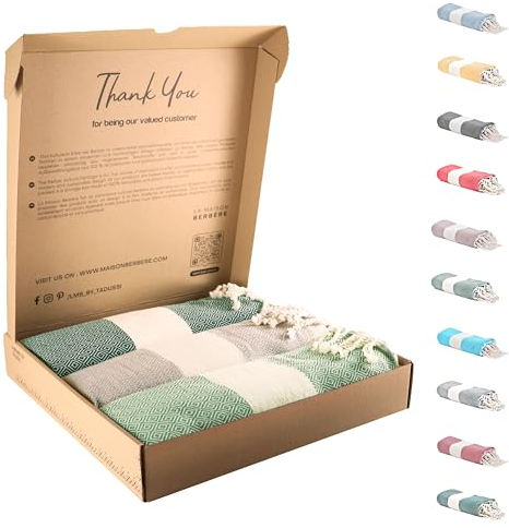 Tadussi ® Saunahandtuch Strandtuch Fouta XXL [3er Set] Ideal als Hamamtuch Picknickdecke für Damen & Herren - Groß 100x200-100% Baumwolle - Smaragdgrün, Taupe & Olivgrün