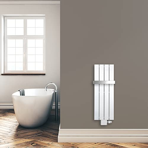 Paneelheizkörper Heizkörper Badheizkörper weiß 900 x 298 mit Mittelanschluss und 1 Handtuchstange (282 Watt nach EN442)
