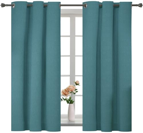 YSTELLAA Tende 100% Oscuranti Per Interni 2 Pezzi, 117×137cm, Effetto Lino, Tende Termiche, Con Anelli, Tenda Termica Isolante Freddo E Caldo, Fonoassorbenti, Moderne, Verde