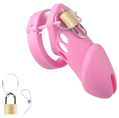 BEWISH Keuschheitskäfig Set Atmungsaktiver Peniskäfig mit Sicherheitsverschluss, hochwertiges Silikon für Langzeitkomfort Unsichtbare Erotik Toys Cock Cage für Penisringe/Keuschheitsgürtel Rosa