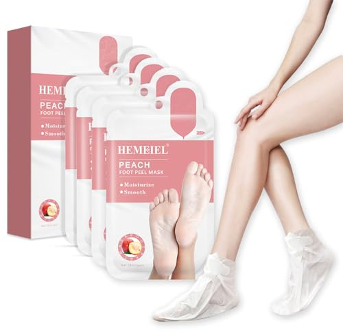 4 Paar Fußmaske, Fußpeeling Maske Hornhautentferner Socken for Weiche und Glatte Babyfüße, Hornhaut und abgestorbene Haut entfernen, Reparatur von rauen Fersen, Idee für Männer und Frauen - Pfirsich