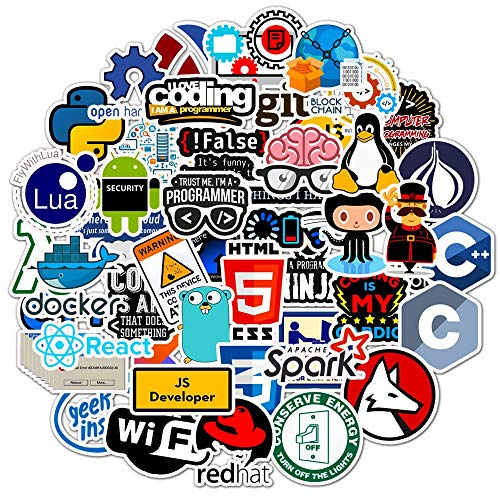 50Pcs Programming Stickers Laptop Car Scrapbook Phone Skateboard Suitcase Luggage Bike Programmer Logo Stickers Vinyl Waterproof Aesthetic Personalised Stickers for Teens Boys Girls Adults Children