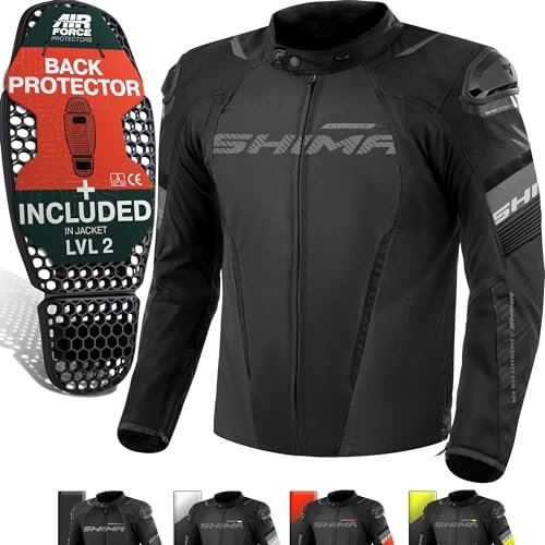 SHIMA Solid 2.0 Motorrad Jacke Herren Protektoren AirForce Rückenprotektor Motorradjacke Sommer Schutzjacken Textiljacke Wasserdicht Protektorenjacke Sommerjacke Stadt (Männer, Schwarz, Regular, XXL)