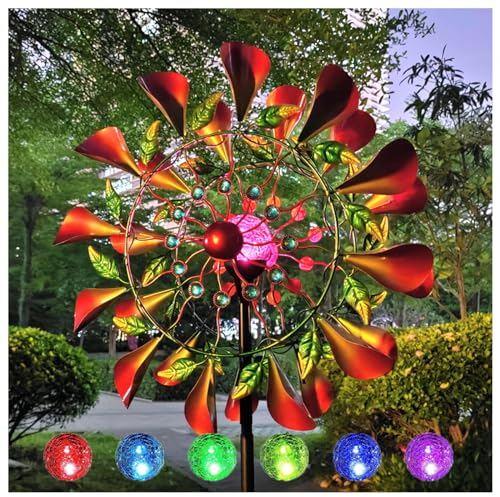 HAZARA Solar Windrad 210cm Groß Metall Windspiel Edelstahl Kugellager Wetterfestes Gartendeko