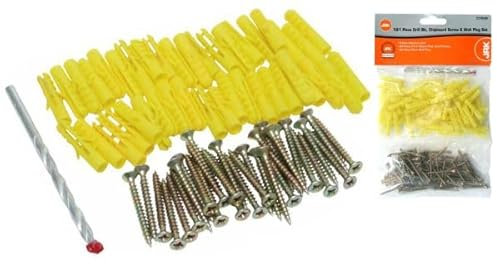 Pack of 50 Wall Plugs and Screws With a Drill Bit Included