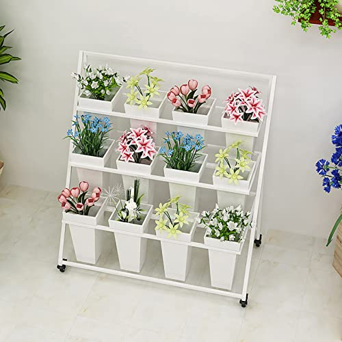 pflanzenständerEisenkunst-Topfpflanzenständer mit Rädern, 3-stufiger Faltbarer Blumenständer, Pflanzgefäß-Eckregal, Blumentopfhalter für die Pflanzenpräsentation im Garten, Balkon, Terrasse,