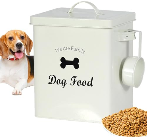 Nkmujil Contenitore per cibo per cani in metallo, contenitore da viaggio per cibo per animali domestici, ermetico, con coperchio, paletta e manico, , contenitore per alimenti per animali