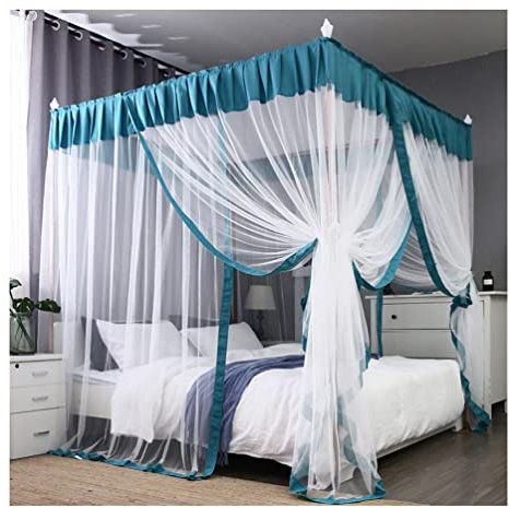 itonc Bett Vorhang 4 Ecke Post Bett Baldachin Net Für Einzigen Doppelbett, Bett Vorhang Schlafzimmer Dekor Mit Staub Oberseite Und Halterung aus Metall (Farbe : 2#, Größe : 180X200Cm/71X79In)