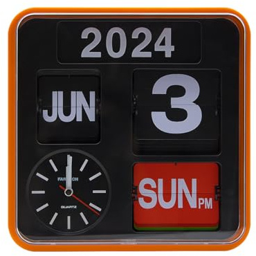 Itigoitie Retro Modern Wall Clock 9.45 inches with Calendar and Date (Orange Frame) (Battery Not Included)