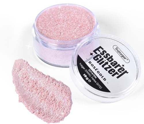 Essbarer Glitzer - 10g RoséGold Glitzer für Getränke, Essbarer Glitzer für Cocktails, Kuchendekoration, Kekse, Erdbeeren, Schokolade, 100% lebensmittelechtes Streusel Glitzerpulver