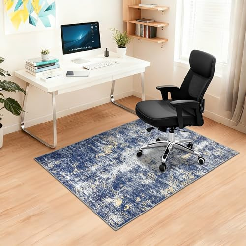 Capslpad Office Chair Mats for Hardwood Floor 90x120cm Non-Slip Modern Abstract Home Multi Purpose Chair Mat Low Pile Floor Protectors Computer Chair Carpet for Tile Laminate Rolling Chair, Navy Blue