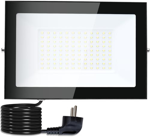 LED Strahler Außen mit Stecker 100W Aussenstrahler Flutlicht IP66 Wasserdicht Außenstrahler LED Fluter für Garage, Garten, Sportplatz, Terrasse, Hof, Superhell Scheinwerfer mit 3m Kabel, Warmweiß