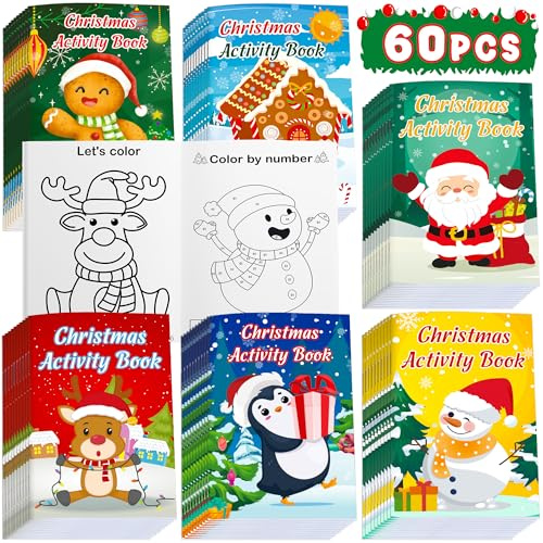 60PCS Christmas Activity Books Party Favors for Kids - Winter Holiday Games Coloring Maze Book in Bulk, Classroom Activities Crafts Gifts
