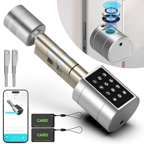 Anweller Fingerprint Electronic Door Lock Front Door Code Smart Lock Cylinder 70 mm with 2 Keys 2 IC Card for Doors from 35-70 mm