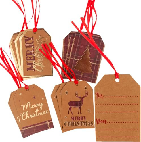 Martom Weihnachten GESCHENKANHÄNGER Tags 12PCS/Paar Geschenk Weihnachtsanhänger Kraftpapier Anhänger Weihnachten Geschenkanhänger mit Schnur Christmas Tags für Geschenke verpackung Decor
