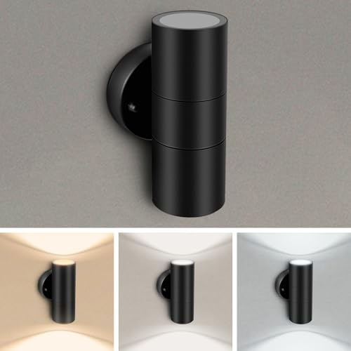 Kerry Outdoor Wall Lights, Up Down Mains Powered Lighting with Bulb, 3000K/4000K/6000K Adjustable, Stainless Steel IP44 Waterproof, Exterior Wall Sconce for Front Door, Hallway, Porch, Garden, Garage