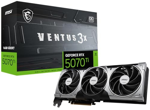 MSI Gaming RTX 5070 Ti 16G Ventus 3X OC grafikkort (16 GB GDDR7, 256-bits, extrem prestanda: 2497 MHz, DisplayPort x 3 2.1a, HDMI 2.1b, NVIDIA Blackwell arkitektur)