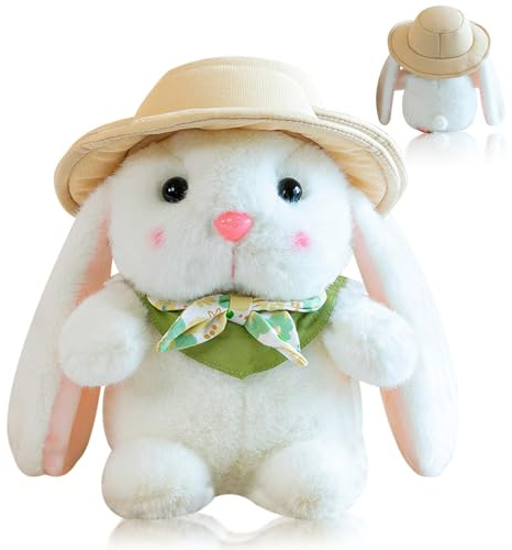 Quahzify Kaninchen Kuscheltier, 23cm Ostern Hase Plüschtier, Osterhasen Stofftier Mit Schlappohren, Hasenpuppe, Hasenplüsch, Hase Plush Spielzeug Für Mädchen Jungen Ostergeschenke (Weiß)