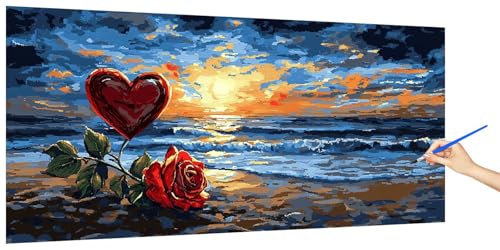 Malen Nach Zahlen Erwachsene Sonnenuntergang, Malen Nach Zahlen RoseKinder Kleines Format, DIY Paint by Numbers Kreativ Set AnfäNger Inklusive Pinsel und Acrylfarben Ohne Rahmen Deko 100x50cm H-5