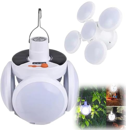 Tenddaily 2 in 1 Folding Solar Lamp, Solar & USB Charging Lantern Hanging Foldable Lamp, LED Camping Blub, Portable Light Tent Hanging Flashlight, LED Emergency Light with 5 Mode