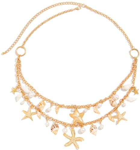 JeVenis Seashell Starfish Waist Chains Women Boho Pearl Shell Body Chain Summer Beach Charm Waist Chain Bikini Sexy Shell Waist Body Chain Accessories