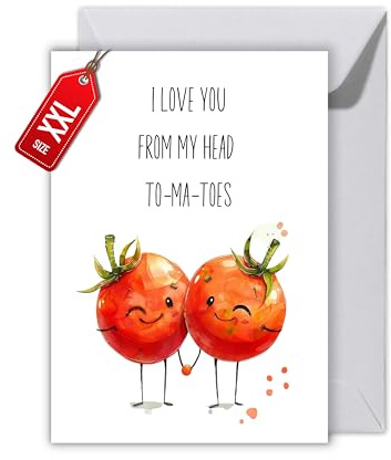 WBdesignz Liebeskarte mit Umschlag - Jahrestag Karte Valentinstag Beziehung Partnerschaft Karte I Love You From My Head To-Ma-Toes (XXL DIN A4)
