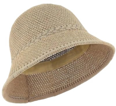 MUNSKT Sombrero de Paja, Mujer de Verano, Sombrero de Sol Plegable de Tela de Malla, Suave y Ligero, Sombrero de Playa para Primavera (FR/ES, Alpha, One Size, Camel)