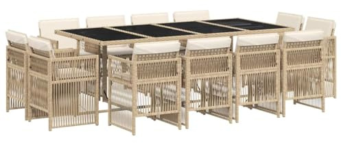 vidaXL Matgrupp för trädgården med dynor 13 delar beige konstrotting, uteplatsmöbler, matbord och stolar, trädgårdsbord med stolar, trädgårdsmöbler