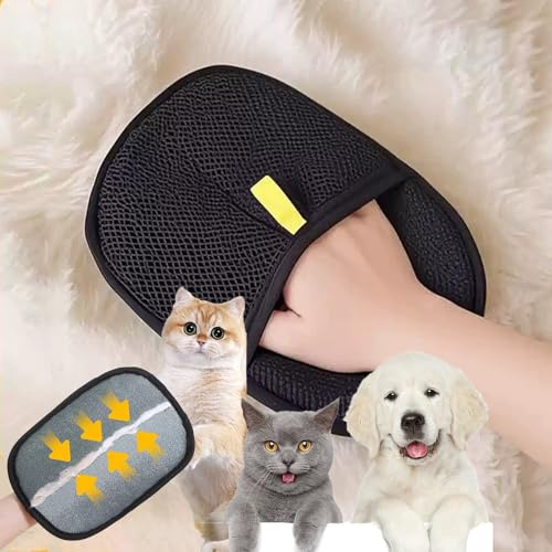 Pet Grooming Gloves Brush 1Pack, Double-Sided Static Pet Hair Removal Gloves for Dog Cat, Anti-Static Pet Hair Removal Gloves, Hands on Reusable, Gentle Grooming Gloves for Washing,Brushing&Deshedding