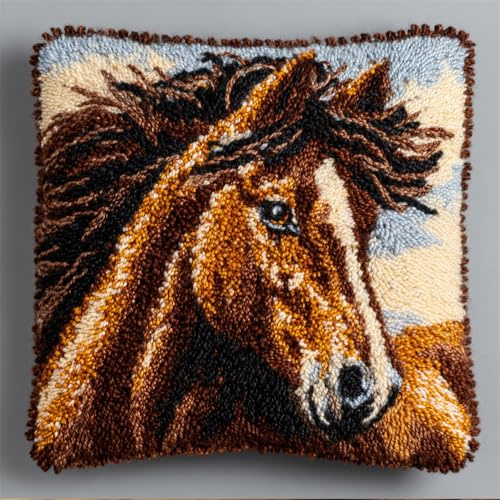 Taxpy Knüpfkissen Für Kinder Erwachsene Braunes Pferd Muster Deko Kissenbezug Knüpfteppich Zum Selber Knüpfen Diy Kissen Latch Hook Kit 43 X 43Cm