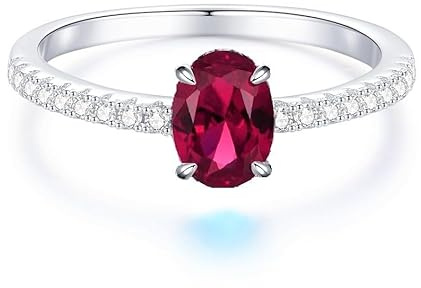 Bellitia Jewelry Anello da donna in argento sterling 925 con rubino sintetico, anello alla moda con pietre preziose da donna, gioielli da donna